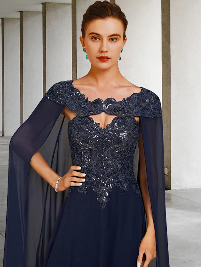 Luolandi Two Piece A-Line Mother of the Bride Dress Vintage Elegant Strapless Floor Length Chiffon Lace Sequined Sleeveless with Sequin