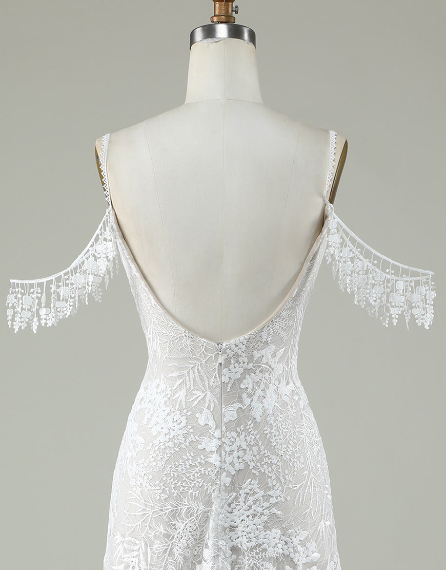 Luolandi Ivory Cold Shoulder Backless Wedding Dress Beautiful