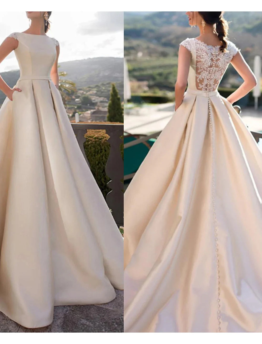 Luolandi Royal Style Wedding Dresses A-Line Scoop Neck Sleeveless Court Train Satin Bridal Gowns With Appliques