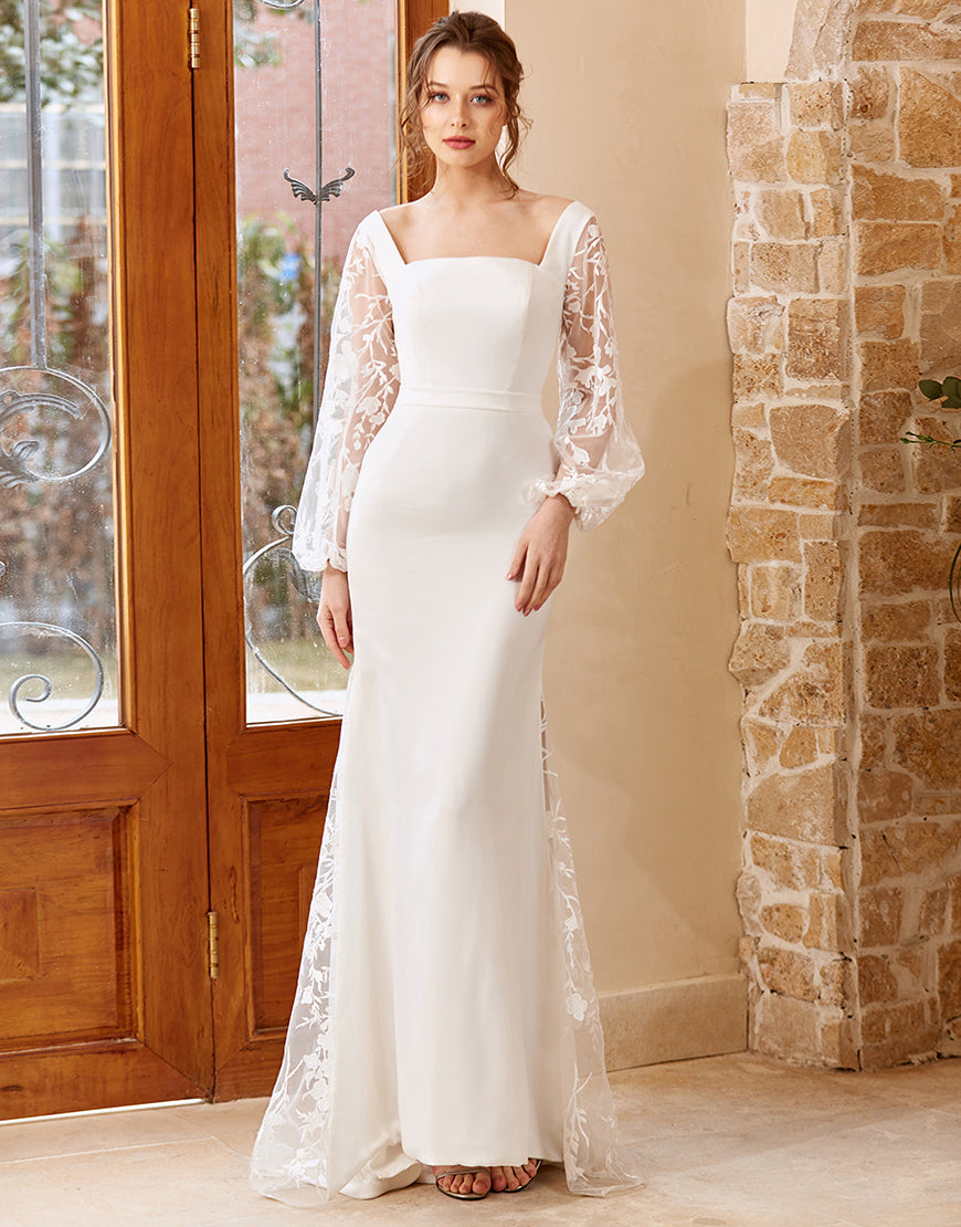 Luolandi Elegant Mermaid Long Sleeves Wedding Dress Beautiful Bridal Gown Party Dress