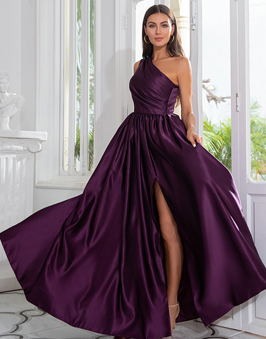Luolandi One Shoulder Long Purple Prom Dress with Split Sexy Evening Dresses