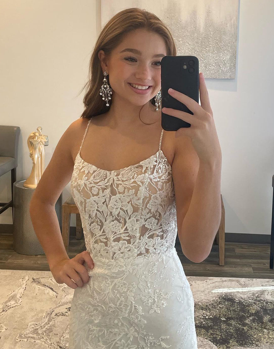 Luolandi Lace Sheath Prom Dress Floor Length Beautiful