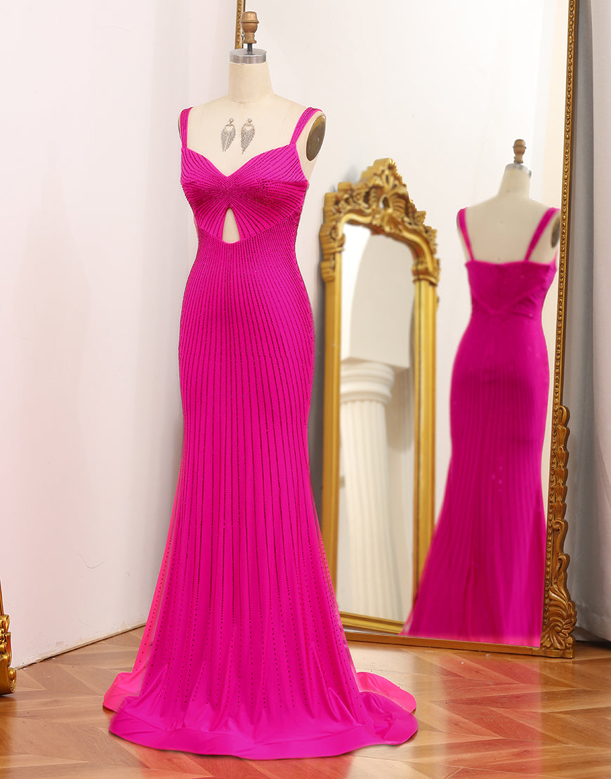 Luolandi Sparkly Mermaid Hot Pink Prom Dress with Hollow-out Sexy Evening Dresses