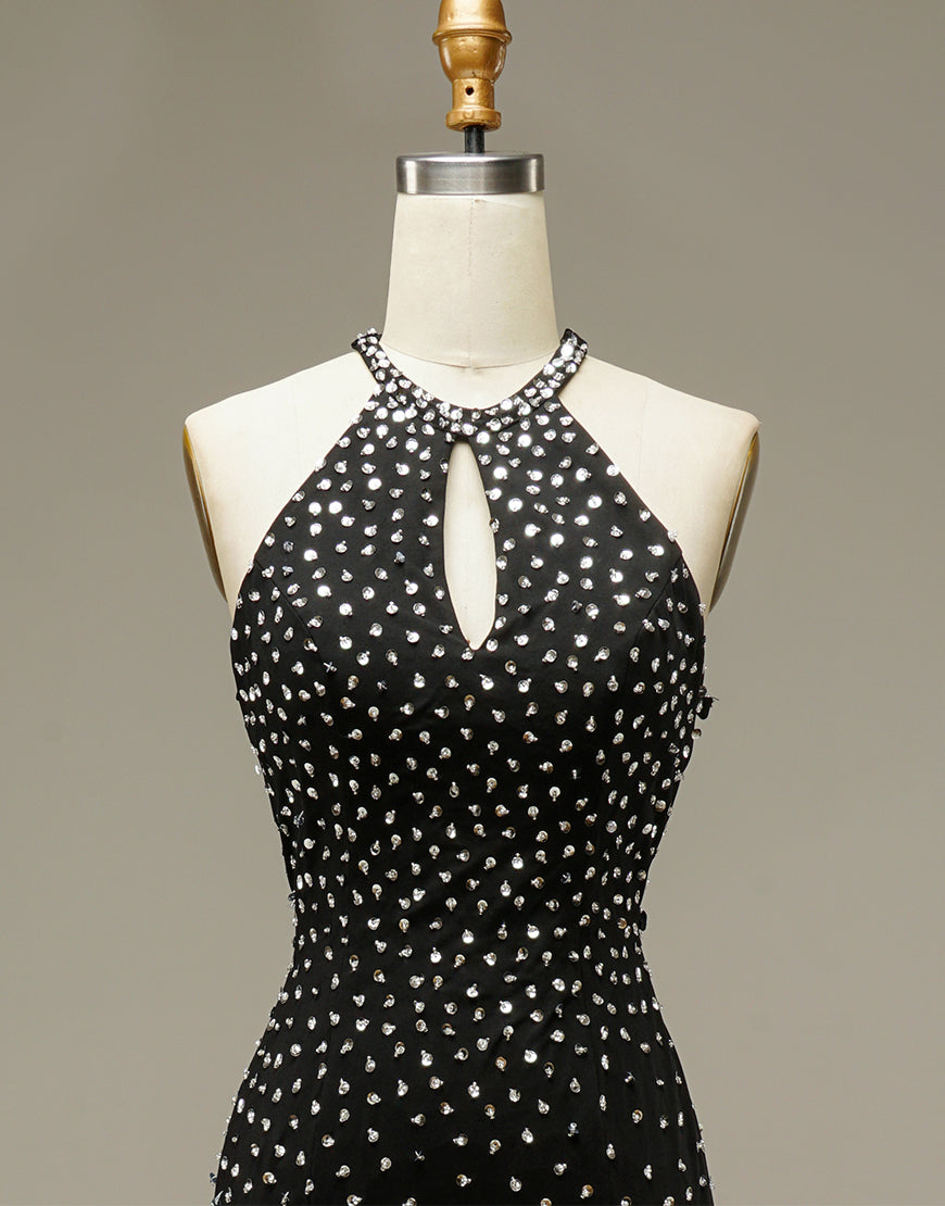 Luolandi Black Mermaid Beading Open Back Prom Dress Sparkly Evening Dress