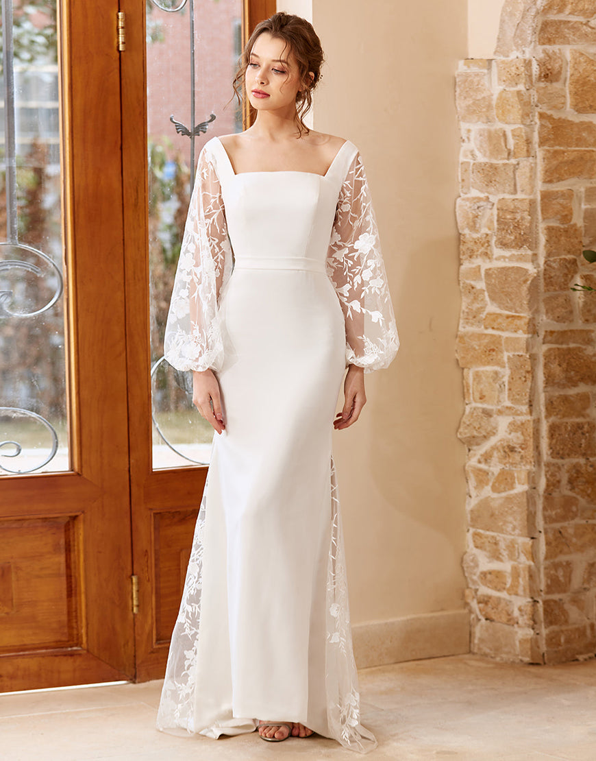 Luolandi Elegant Mermaid Long Sleeves Wedding Dress Beautiful Bridal Gown Party Dress