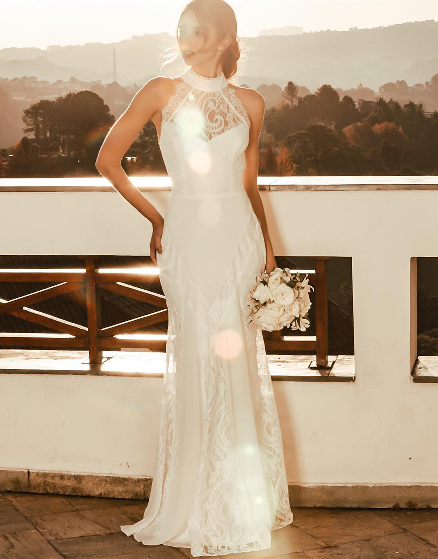 Luolandi Beach Lace Mermaid Wedding Dress Ivory Floor Length Beautiful