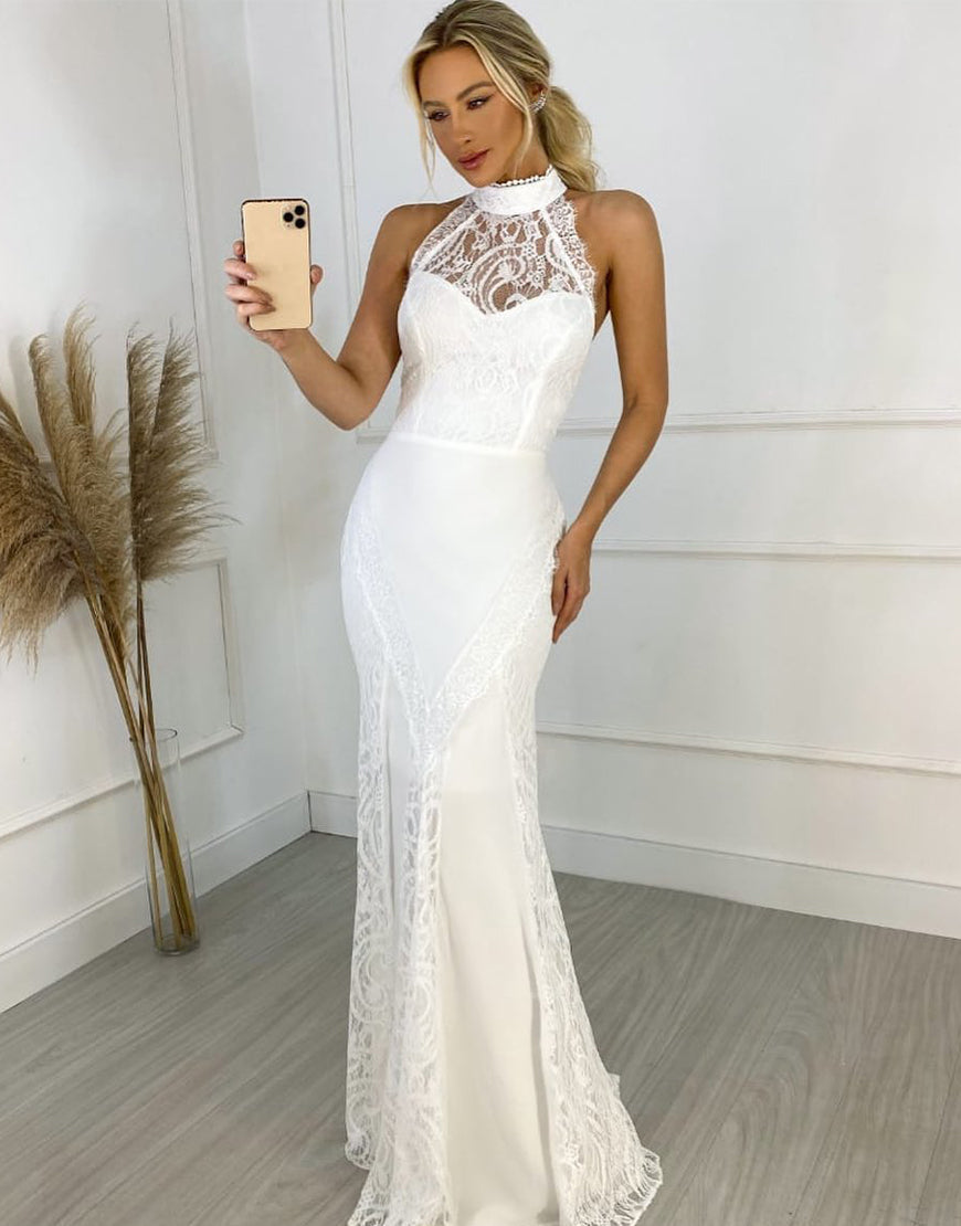 Luolandi Beach Lace Mermaid Wedding Dress Ivory Floor Length Beautiful