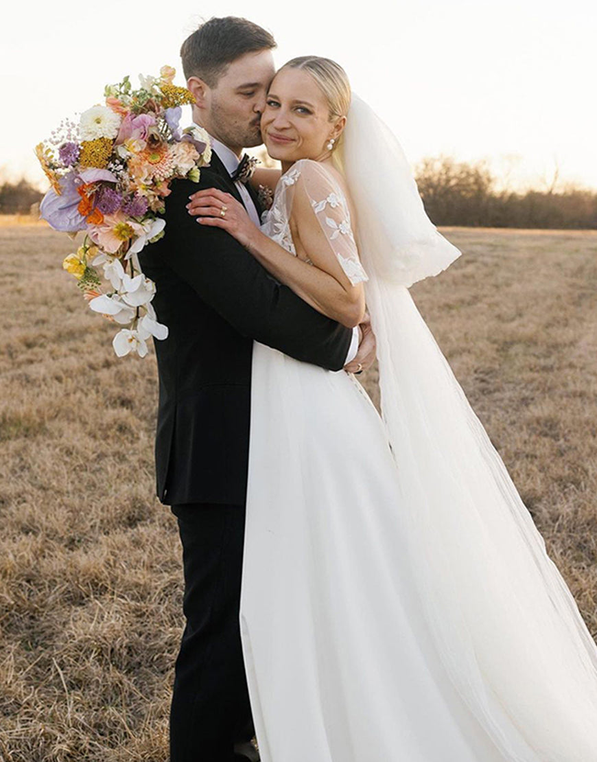 Luolandi Elegant Bohemian Wedding Dress with Lace Floor Length Beautiful Bridal Gown