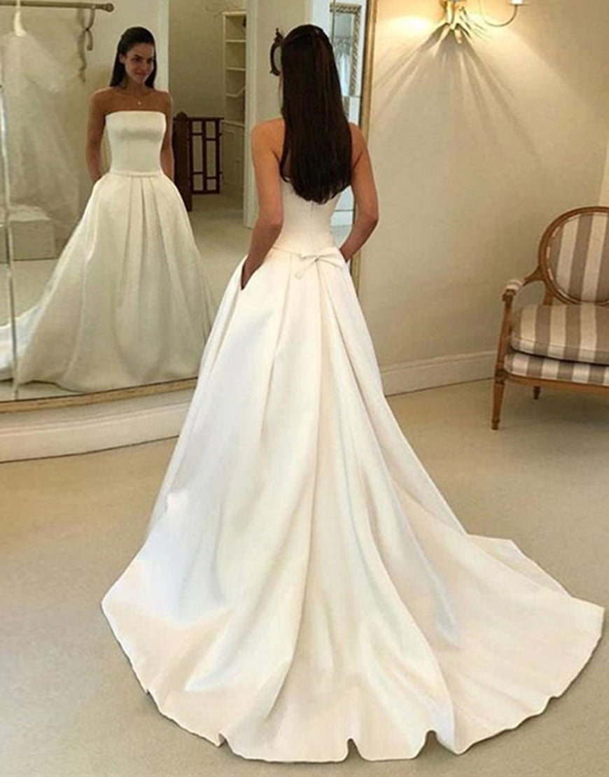 Luolandi Ivory Strapless A Line Chapel Train Long Bridal Dress Off Shoulder Wedding Dresses