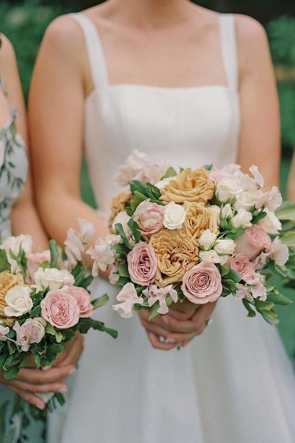 Luolandi Simple A-Line Square Neck Satin Wedding Dress Floor Length