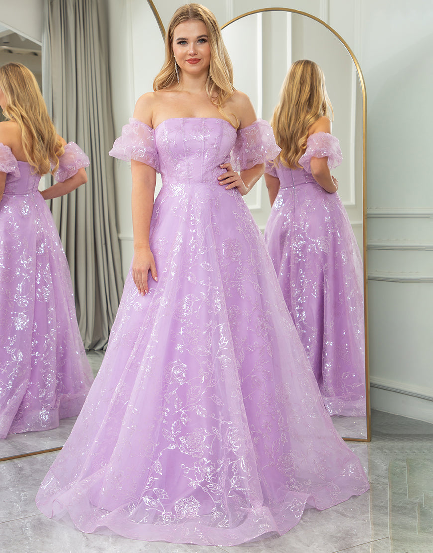 Luolandi Sparkly Lilac A Line Off The Shoulder Long Prom Dress Beautiful