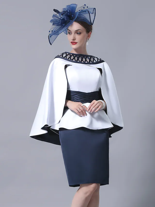 Luolandi Mother of the Bride Dress Plus Size Elegant Vintage Straight Neckline Knee Length Satin Sleeveless with Sash Ribbon Beautiful