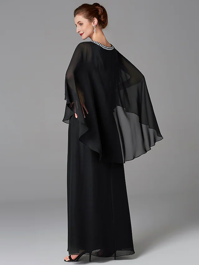 Luolandi A-Line Mother of the Bride Dress Plus Size Elegant Jewel Neck Floor Length Chiffon Sleeveless with Beading Black