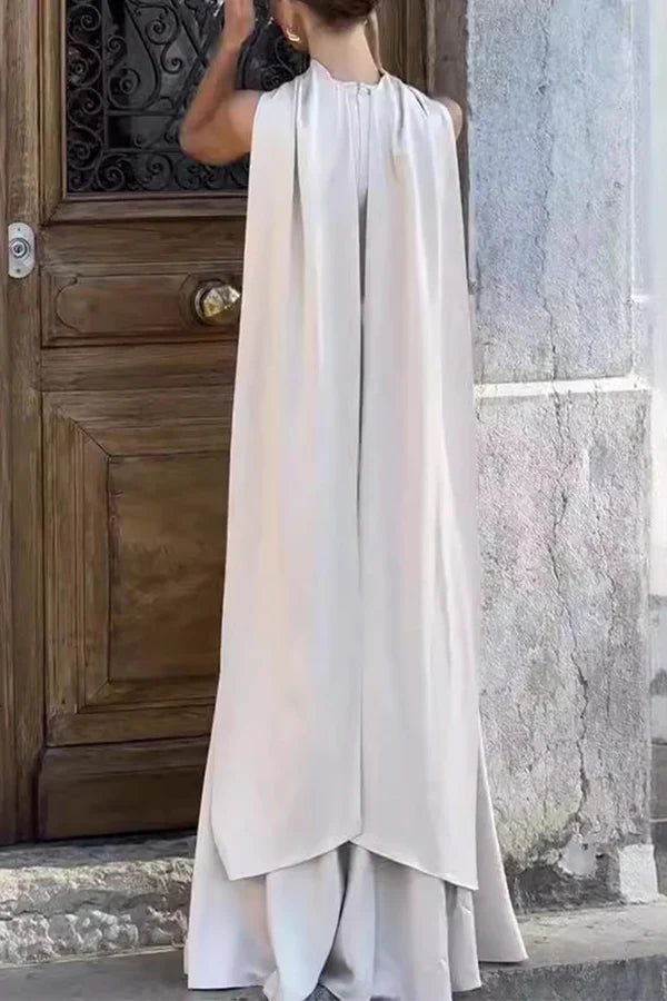 Luolandi Elegant solid color patchwork O-neck evening dress Floor Length Pure Color