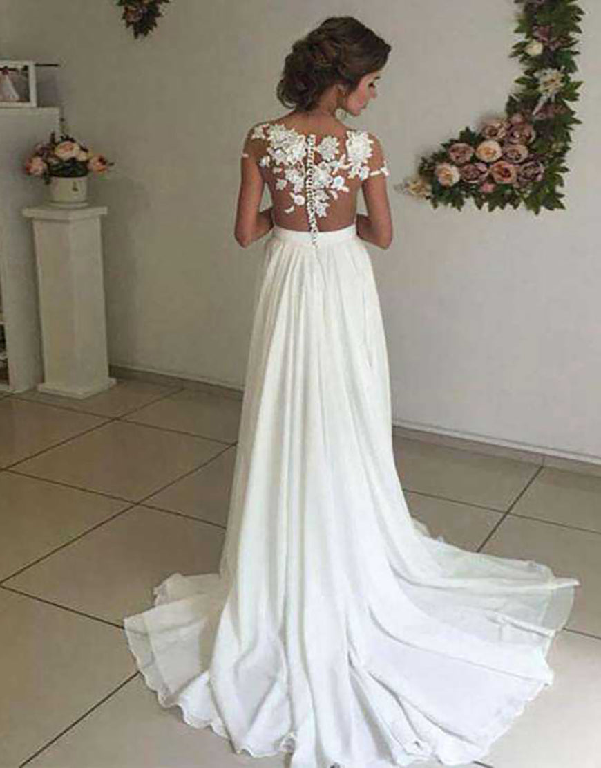 Luolandi Ivory A Line Court Train Long Bridal Dress With Slit Wedding Dresses