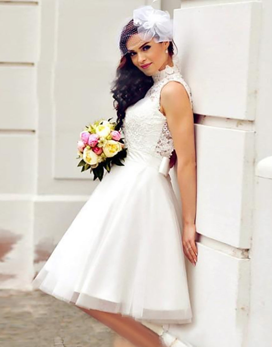 Luolandi Ivory A Line Open Back Sleeveless Bridal Dress Short Wedding Dresses