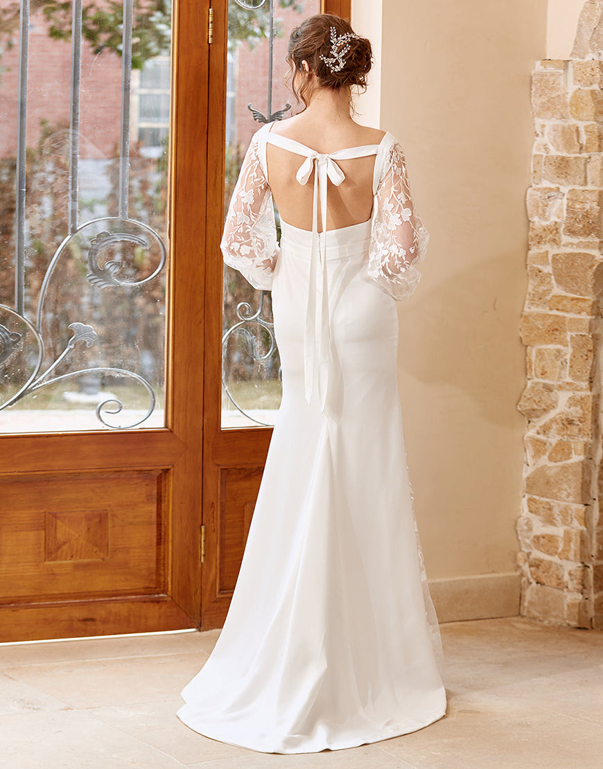 Luolandi Elegant Mermaid Long Sleeves Wedding Dress Beautiful Bridal Gown Party Dress