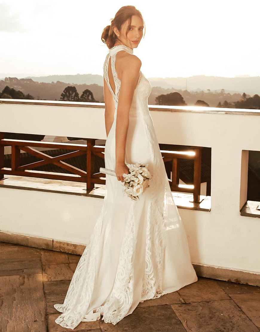 Luolandi Beach Lace Mermaid Wedding Dress Ivory Floor Length Beautiful