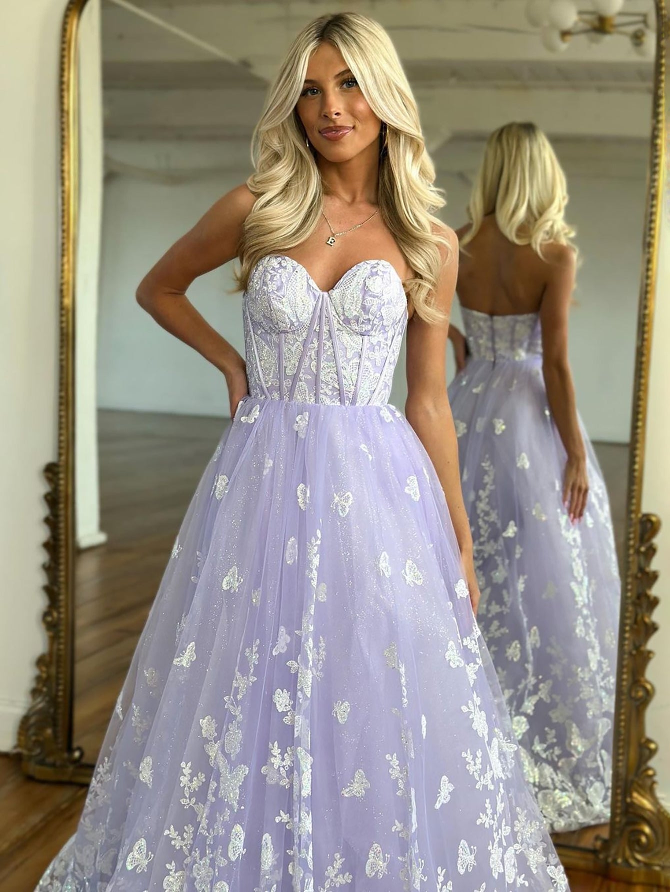 Luolandi Lilac A Line Sweetheart Corset Tulle Long Prom Dress Beautiful