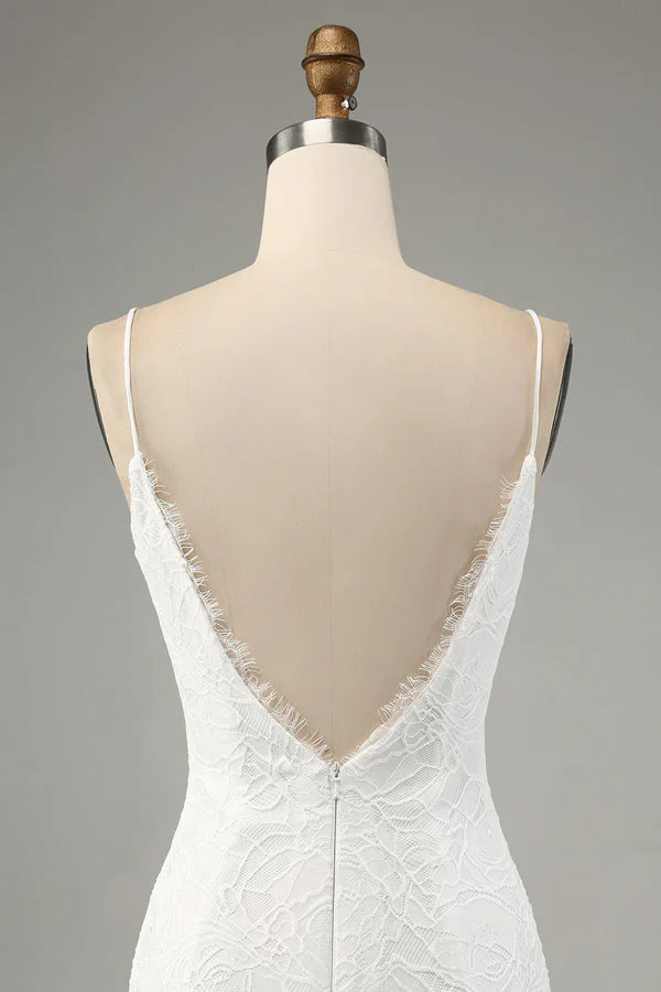 Luolandi Ivory fish tail lace thin shoulder strap slit wedding dress Beautiful