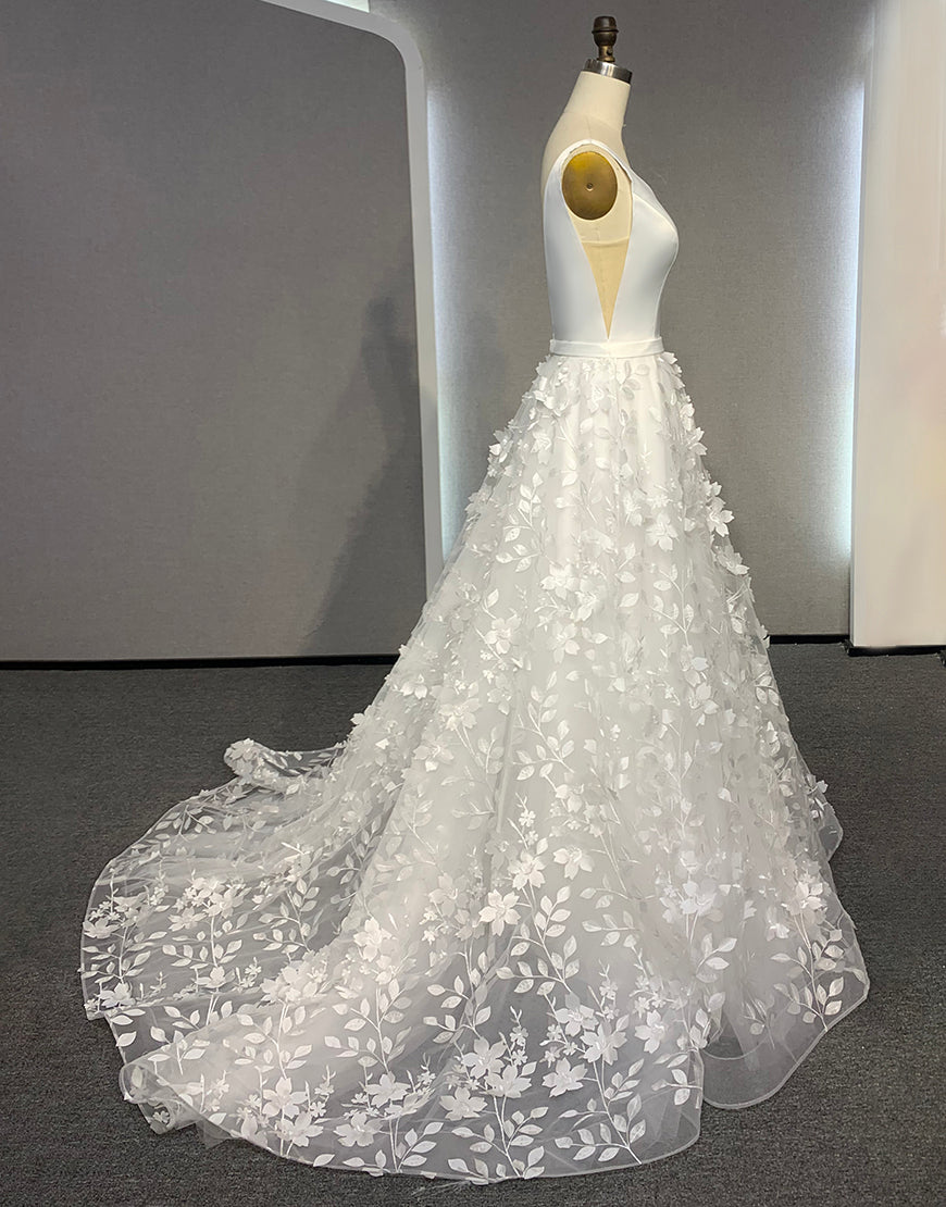 Luolandi V Neck Open Back A Line Ivory Wedding Dress With Appliques Beautiful