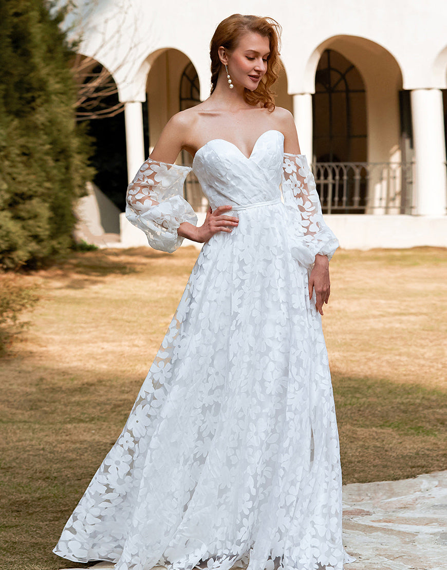 Luolandi Off The Shoulder Long Sleeves Wedding Dress Floor Length Beautiful