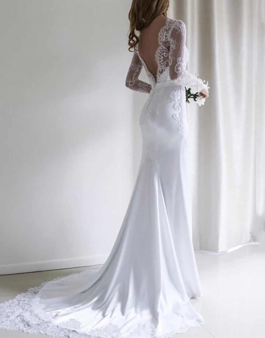 Luolandi Long Sleeves Open Back Long Bridal Dress Beautiful Wedding Dresses