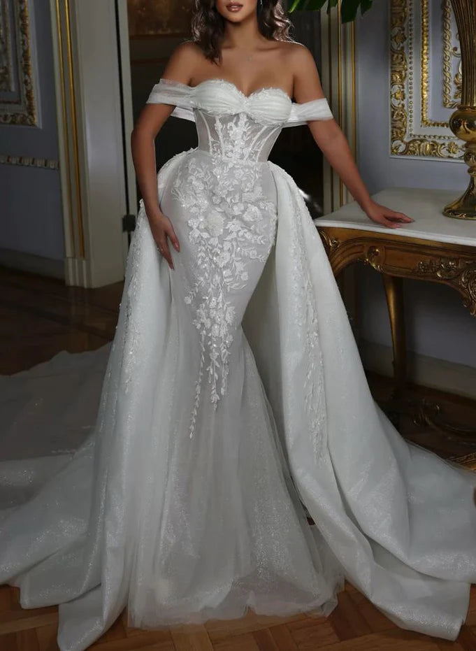 Luolandi Luxurious Lace Off-The-Shoulder Wedding Dresses With Chapel Train Elegant