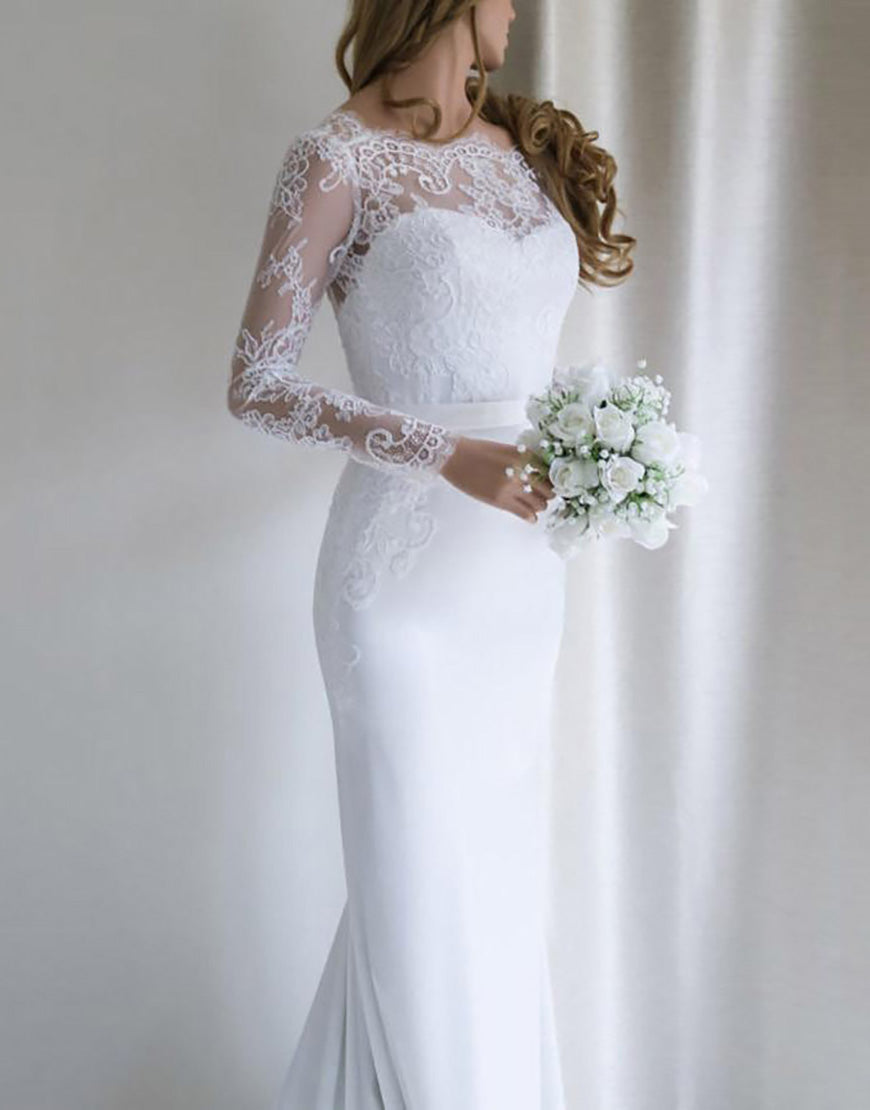 Luolandi Long Sleeves Open Back Long Bridal Dress Beautiful Wedding Dresses