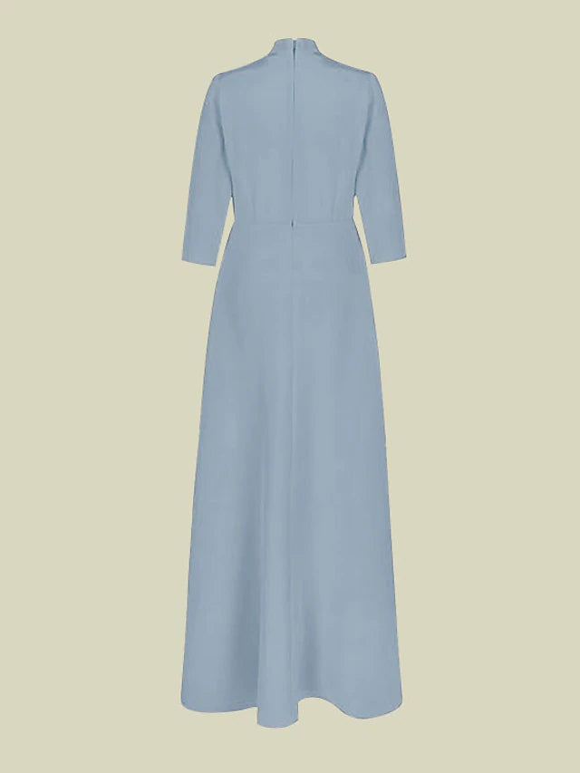 Luolandi A-Line Mother of the Bride Dress Elegant V Neck Floor Length Charmeuse 3/4 Length Sleeve