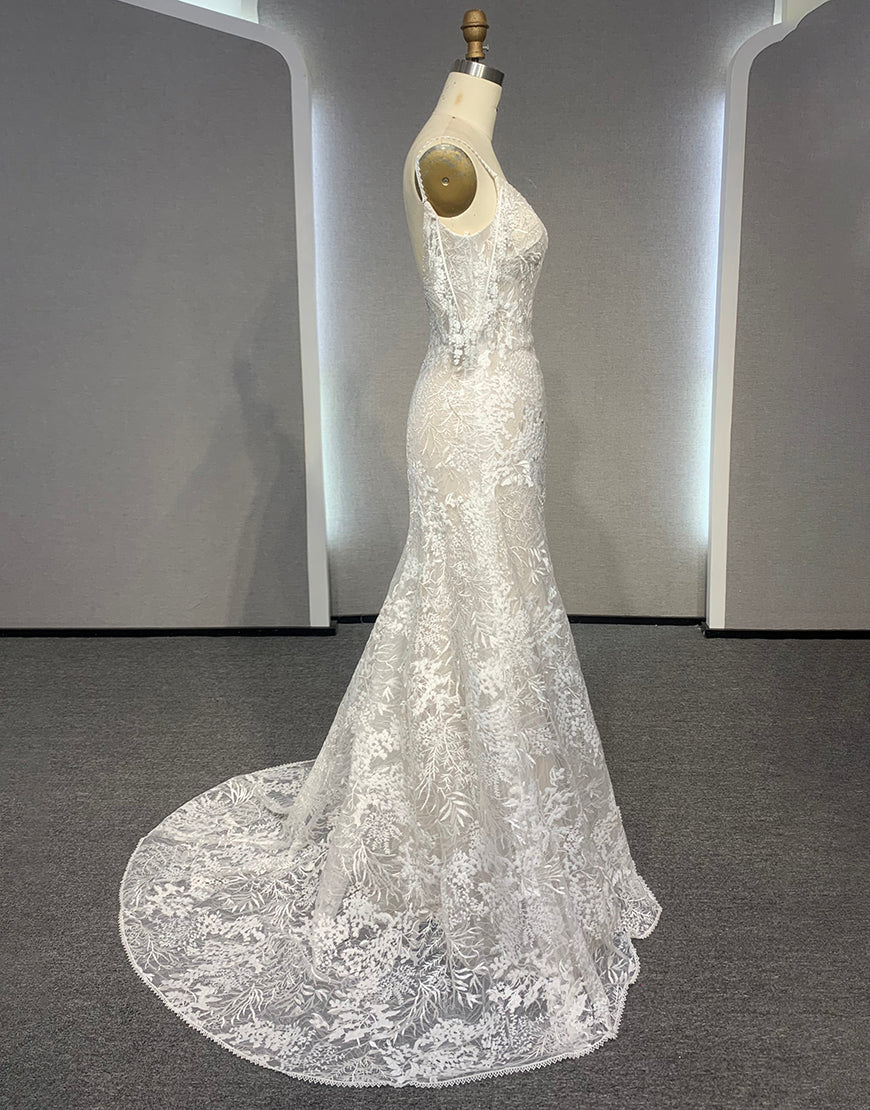 Luolandi Ivory Cold Shoulder Backless Wedding Dress Beautiful