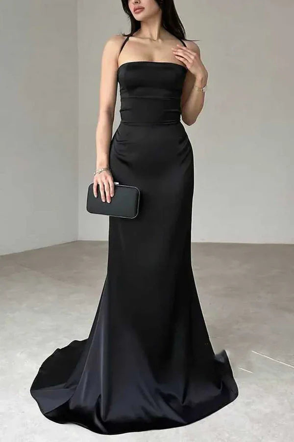 Luolandi Minimalist speaker strapless party and ball evening dress Black Sexy