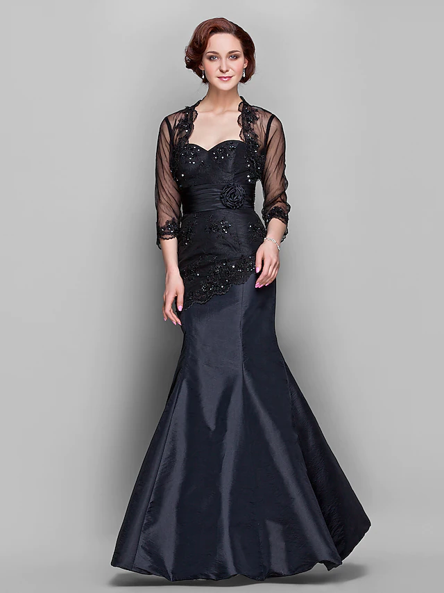 Luolandi Mother of the Bride Dress Wrap Included Sweetheart Neckline Floor Length Taffeta Tulle Length Sleeve with Lace Beading