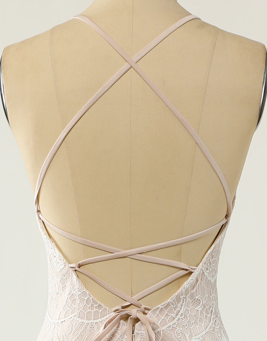 Luolandi Mermaid Halter Lace Wedding Dress with Sweep Train Floor Length Beautiful