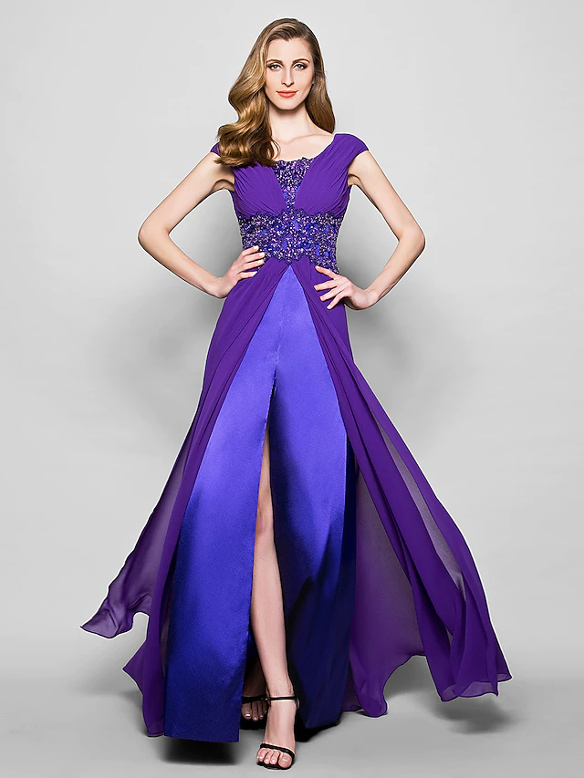 Luolandi A-Line Mother of the Bride Dress Furcal Scoop Neck Satin Georgette Sleeveless with Crystals Beading