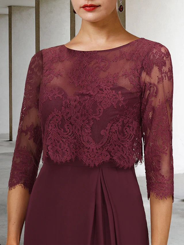 Luolandi A-Line Mother of the Bride Dress Vintage Elegant Jewel Neck Knee Length Chiffon Lace Half Sleeve with Lace