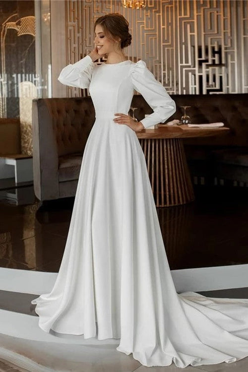 Luolandi Modest A Line Long Sleeves Wedding Dress Vintage Gown Elegant