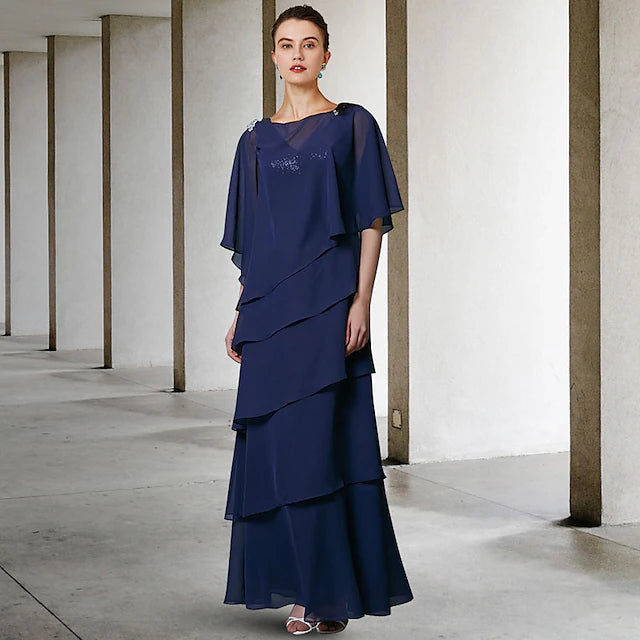 Luolandi A-Line Mother of the Bride Dress Elegant V Neck Floor Length Chiffon Sequined Sleeveless Wrap Included with Sequin