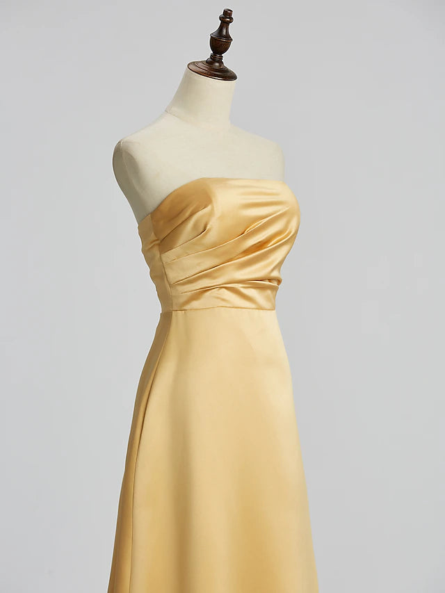 Luolandi Sheath / Column Bridesmaid Dress Strapless Sleeveless Wrap Included Floor Length Satin