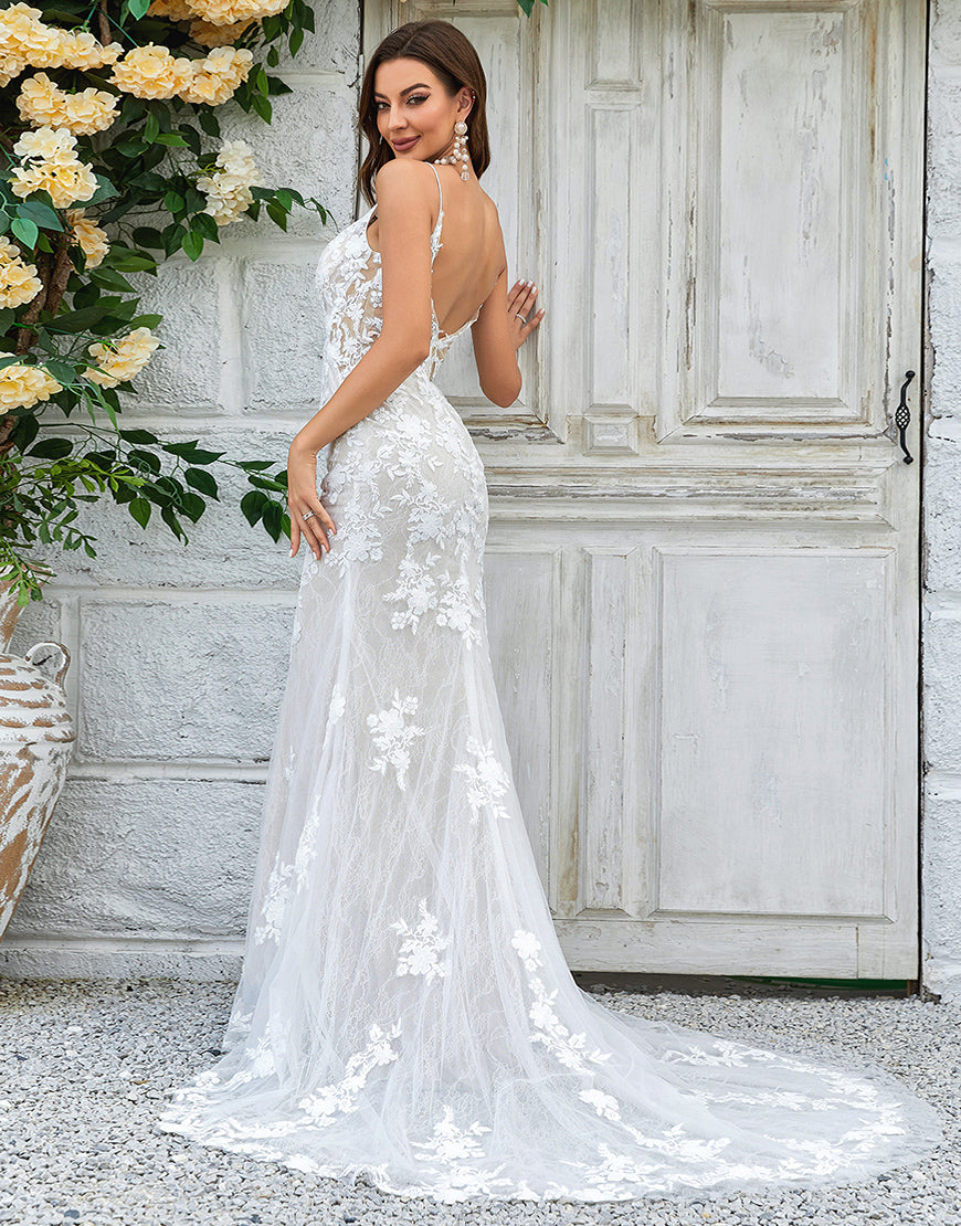 Luolandi Ivory Mermaid Lace Long Wedding Dress Beautiful Sexy