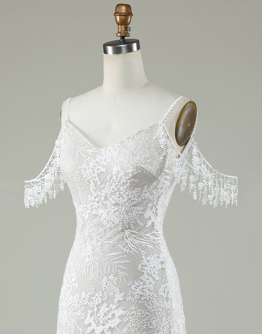 Luolandi Ivory Cold Shoulder Backless Wedding Dress Beautiful