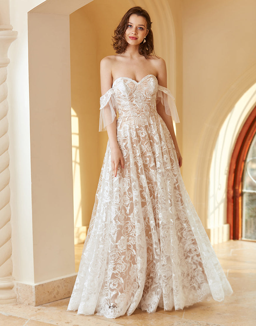 Luolandi Gorgeous A Line Off the Shoulder Lace Wedding Dress Beautiful Sexy
