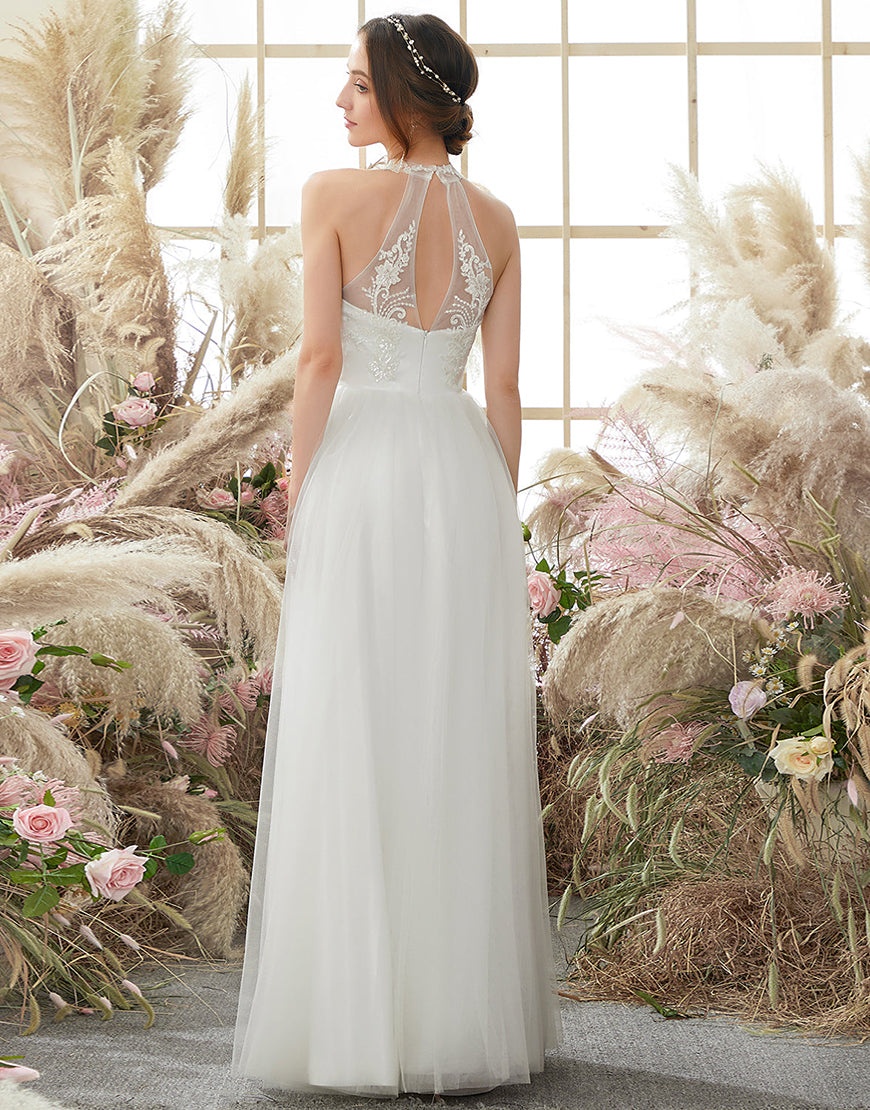 Luolandi Halter Neck Wedding Dress Floor Length Beautiful