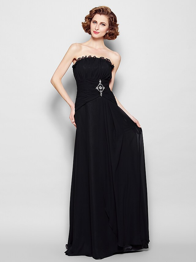 Luolandi A-Line Mother of the Bride Dress Wrap Included Strapless Floor Length Chiffon Half Sleeve with Ruched Beading