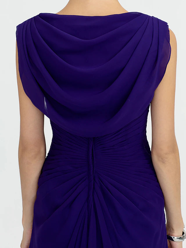 Luolandi Sheath / Column Mother of the Bride Dress Color Block Lace Up Cowl Neck Ankle Length Chiffon Charmeuse Sleeveless with Beading