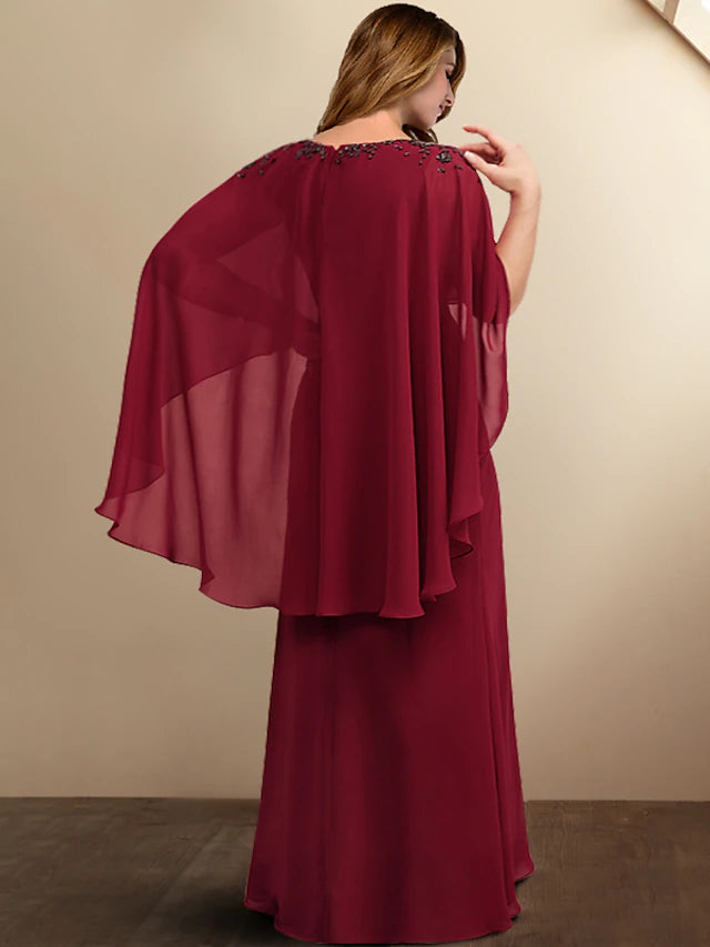 Luolandi A-Line Plus Size Curve Mother of the Bride Dresses Elegant Dress Formal Floor Length Sleeveless V Neck Chiffon with Beading