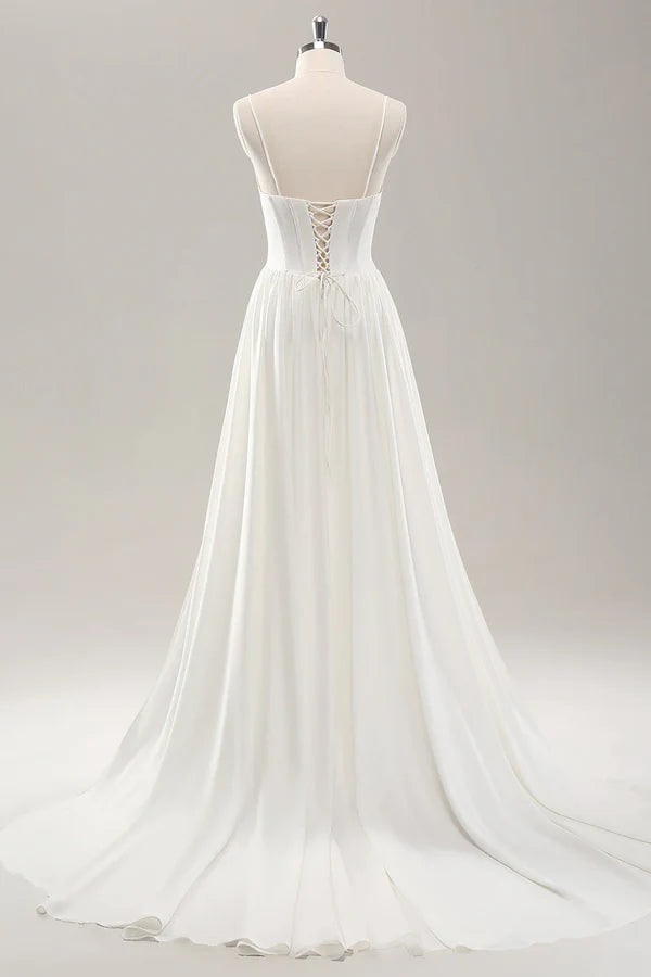 Luolandi thin shoulder strap slit satin trailing wedding dress Sexy