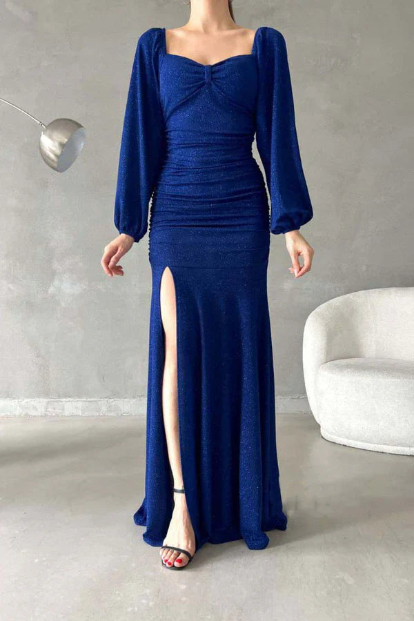 Luolandi Chic and modern sparkling sweetheart long sleeved side slit long evening dress Sexy
