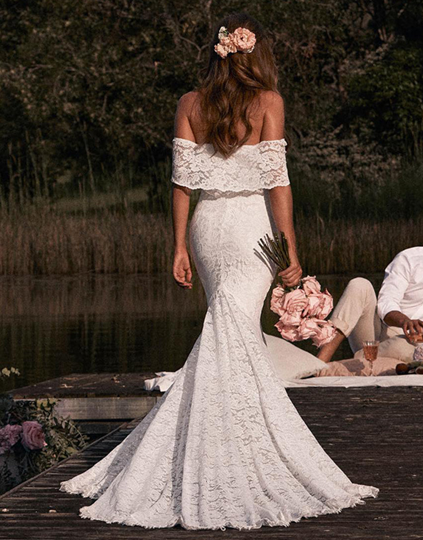 Luolandi Mermaid Lace Bohemian Wedding Dress Off Shoulder Beautiful