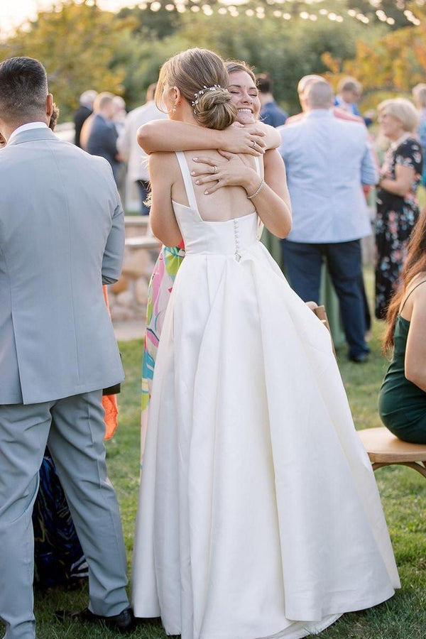 Luolandi Simple A-Line Square Neck Satin Wedding Dress Floor Length